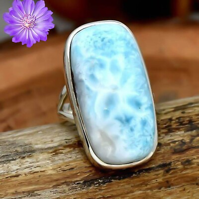 #ad Natural Larimar Gemstone 925 Silver Ring Handmade Jewelry Ring All Size