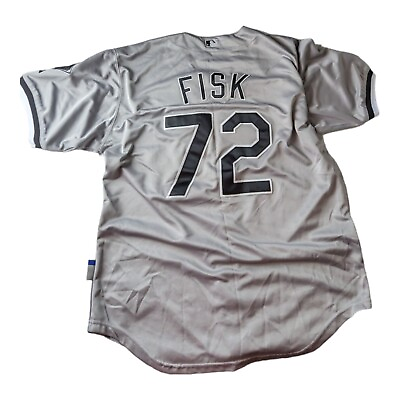 #ad Carlton Fisk White Sox Majestic Jersey VTG Size 52 Gray Grey