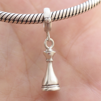 #ad Queen Chess Game Piece 3D Charm Dangle In Real 925 Sterling Silver Unique Gift