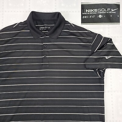 #ad Nike Golf Dri Fit Mens Polo Shirt Size L Large Black Stripe Short Sleeve #J63