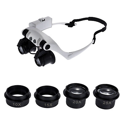 #ad 8 Lens Double Eye Jewelry Watch Repair Magnifier Loupe Glasses With LED Light j