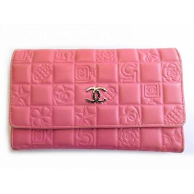 #ad Chanel authentic wallet middle coco mark camellia leather pink button closure　