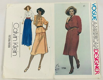 #ad OOP Vtg Vogue Sewing Pattern 1784 1970#x27;s Calvin Klein Top amp; Skirt Size 12 UC FF
