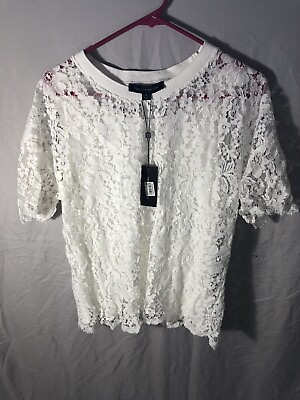 #ad NWT Tommy Hilfiger Womens Semi Sheer Blouse Top M White Botanical Gardens