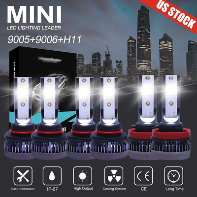 #ad 9005 9006 H11 LED Combo Headlight Fog Light Kit High Low Beam Bulb White 6000K