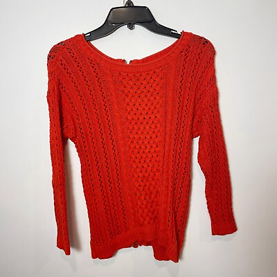 #ad Anthropologie Moth Womens Open Knit Back Zip Sweater Red S 3 4 Sleeve Crochet