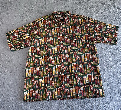 #ad Vintage Island Beer Bottle Mens 2XL Short Sleeve Button Down Made In Mexico