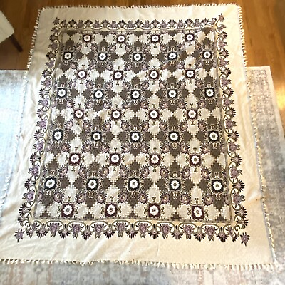 #ad Ornate Floral Medallion Tapestry Woven Fringed Throw Blanket Bed Covering 74x88