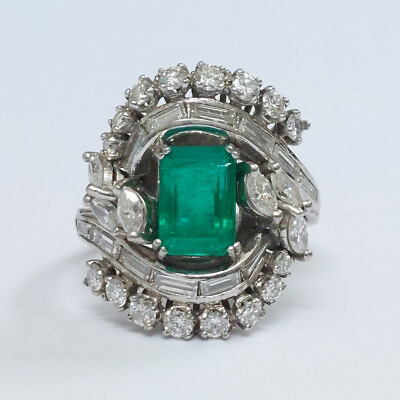 #ad Stunning Vintage Cluster Diamond Wedding Ring 14K White Gold 2.50Ct CZ Emerald