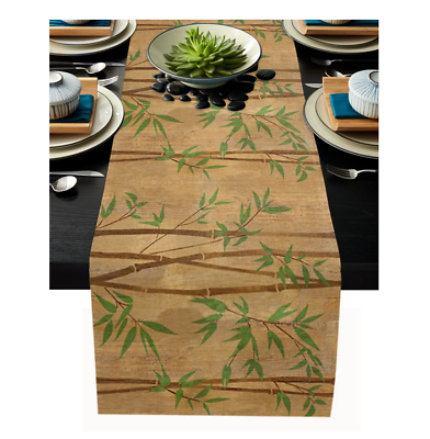 #ad Bamboo Forest Printed Table Runner Buffet Banquet Table Cloth Home Decor Brown