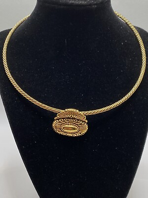 #ad Premier Designs Gold Tone Cable Collar Pendant Necklace