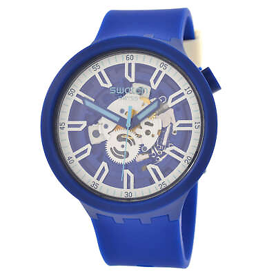 #ad Swatch Unisex Watch Monthly Drops Iswatch Blue Quartz Skeleton Dial SB01N102