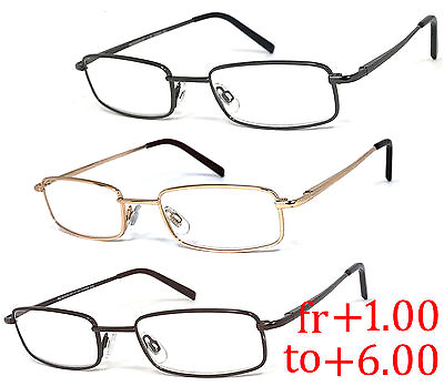 #ad Retro Rectangle Reading Glasses Metal Frame Spring Hinges High Power up to 6.00