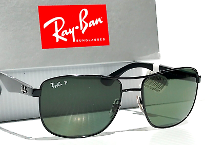 #ad NEW Ray Ban Polished Black Frame POLARIZED Green Lens Sunglass RB 3533 002 9A
