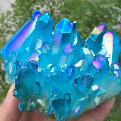 #ad 80 100g Titanium Aura Blue Crystal Rainbow Healing Cluster Geode Rock Decor Gift