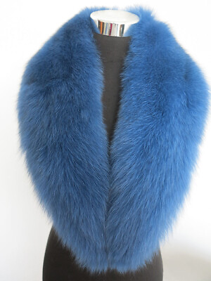 #ad 100% Real fox fur collar neck wrap scarf unisex jacket collar blue collar