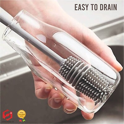#ad Silicone Bottle Brush Cup Scrubber Glass Cleaner Kitchen Cleaning Tool 4PK GREY