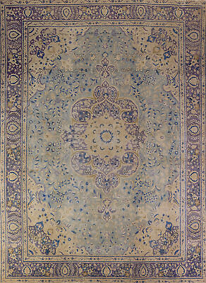 #ad Floral Sage Green Purple Medallion Tebriz Vintage Handmade Area Rug 9x12 Carpet