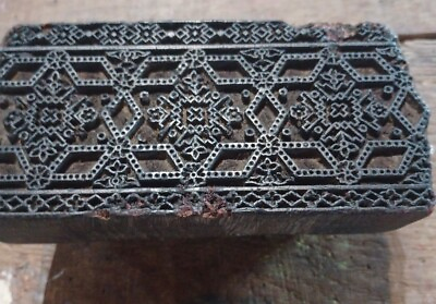 #ad Antique Vintage Wood Wallpaper Fabric Stamp With Handle Press India