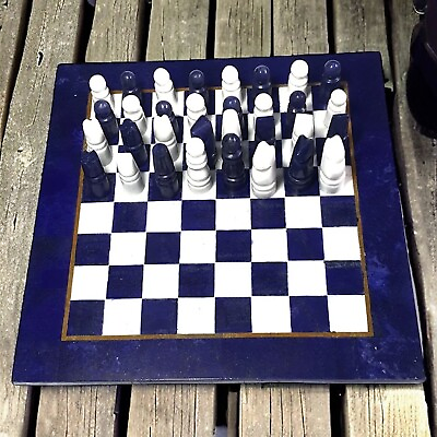 #ad 12quot; Handcrafted Lapis Lazuli and Marble Chess Set Exquisite Board Game Luxury