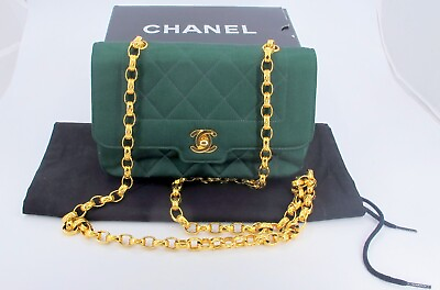 #ad Original CHANEL Green Vintage Flap Satin Small Handbag With Box quot;TC6002574quot;