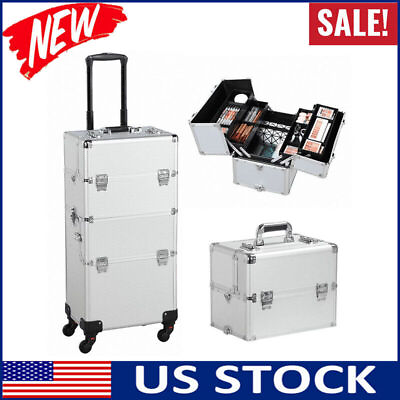 #ad 3 in 1 Cosmetic Trolley Makeup Beauty Box Case Rolling Aluminum Manicurists Hot