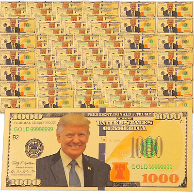 #ad 100 Pack 2024 President Donald TRUMP $1000 Gold Dollar Bills Funny Money Maga