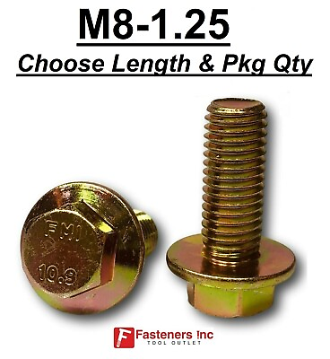 #ad M8 1.25 x Choose Length Grade 10.9 Metric Flange Bolts Yellow Zinc Hardened $10.21
