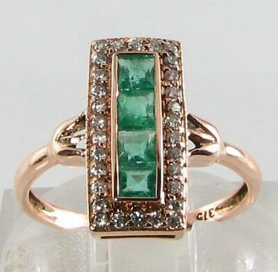 #ad 9K 9CT ROSE GOLD COLOMBIAN EMERALD amp; DIAMOND LONG ART DECO INS RING FREE RESIZE