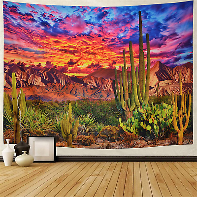 #ad Mountain Tapestry Desert Cactus Tapestry Sunset Clouds Tapestry Psychedelic Trop
