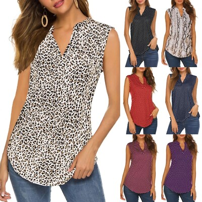 #ad Ladies Slim Leopard Print Blouse Women Summer Tunic Animal T shirt Tops