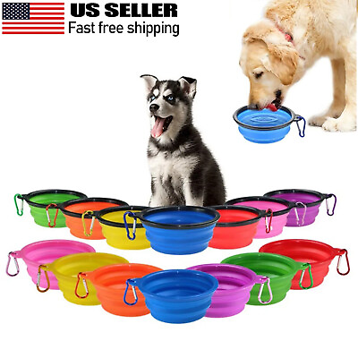 #ad 4 Portable Collapsible Pet Bowl Travel Friendly Foldable Dog Food amp; Water Dish