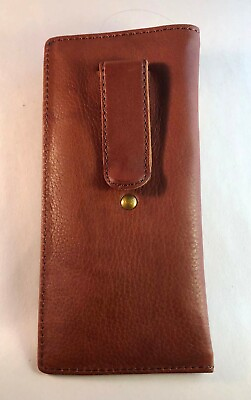 #ad Eyeglass Glasses Case Top grain Calf antique brown leather w riveted clip