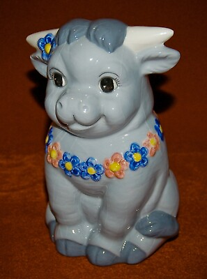 #ad VINTAGE Glazed Porcelain Ferdinand The Bull With Daisies Cute Rare Figurine