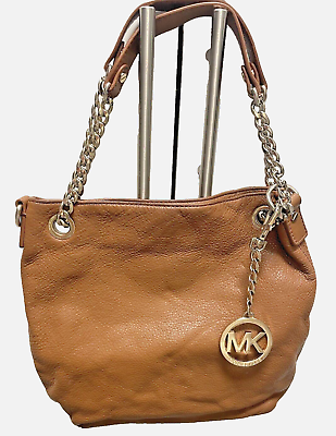 #ad Michael Kors Brown Pebble Leather Gold Chain Shoulder Bag Vintage Good Condition