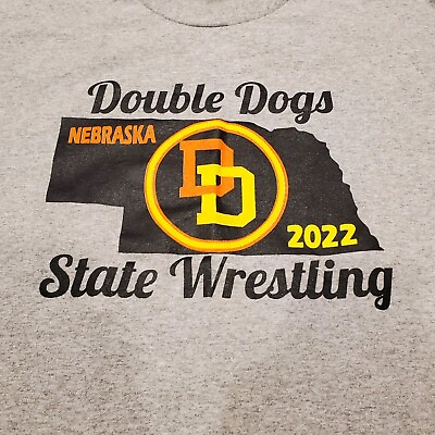 #ad Gildan T Shirt Mens XL Double Dogs State Wrestling 2022 Gray Short Sleeve