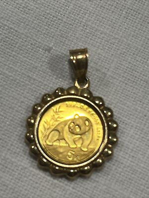 #ad 14k Gold Pendant W 24k Gold Coin 999 Gold Chinese Panda Coin 3.4 Grams