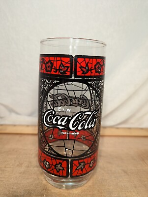 #ad Vintage Coca Cola Tiffany Style Stained Glass Drinking Tumbler Soda Collectible