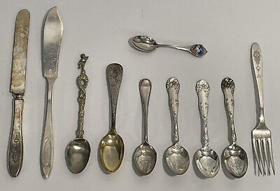 #ad Silverware Mixed Lot of Antique Souvenir Spoons Ornate New York State Fair Clean
