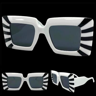 #ad Exaggerated Classy Vintage Retro Style SUNGLASSES Large Thick Square White Frame