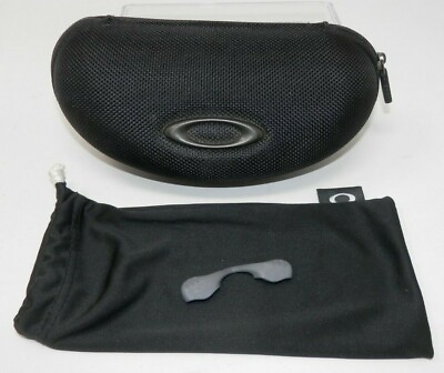 #ad Oakley Sunglasses Hard Case w Dust Bag Gray Nosepiece Black Zip 7x3quot;