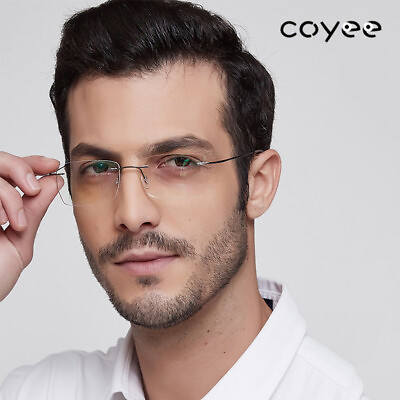 #ad Brand Ultralight Titanium Eyeglass Frames Rimless Men Blue Glasses Eyewear