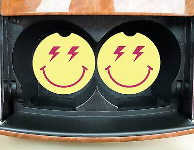 #ad Smiley Face Lightning Bolt Eyes Emoji Car Coasters