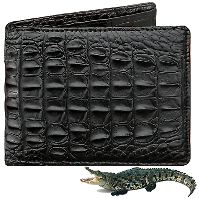 #ad Black Alligator Leather Wallet Crocodile Double Side Wallet Bifold Handmade Gift