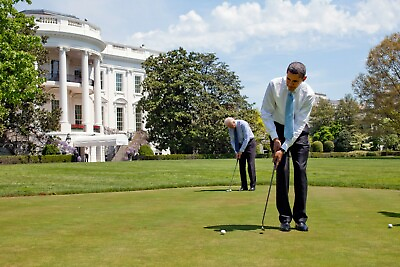 #ad President Barack Obama and Joe Biden golf White House putting green Photo Print