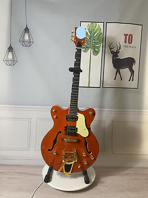 #ad 335 Hollow Body Electric Guitar Bigsby Bridge Black Fretboard Gold Parts 2H