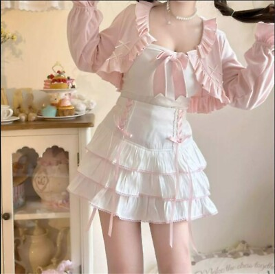 #ad Japanese women Lolita Harajuku Bandage Pleated Skirt High Waist kawaii Skirt