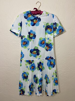 #ad Vtg Parkshire Original Dress Drop Waist Pleated 70s Polyester Hippie Size S M