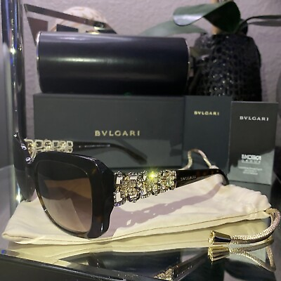 #ad Bvlgari Sunglasses Brown Gold Flower Swarovski Crystal 8167 B VERY RARE $399.95