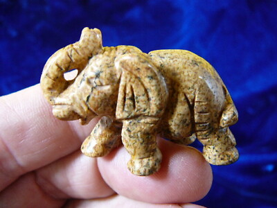 #ad Y ELE ST 558 ELEPHANT gemstone Tan Jasper Stone carving gem TRUNK UP figurine